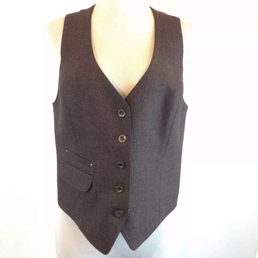 LEVEL 99 wool herringbone vest top button down L